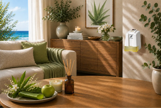Aloe Vera huisparfum – frisse groene tonen met zachte bloemen en warme houtnuances